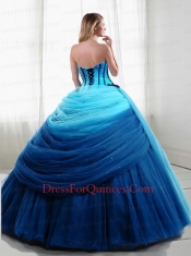 Fashionable Sweetheart Blue Beading and Ruching Tulle Quinceanera Dresses
