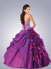 Gorgeous Strapless Appliques and Ruffles Quinceanra Dress in Purple