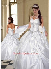 Halter Top White Taffeta Quinceanera Dress with Appliques and Beading