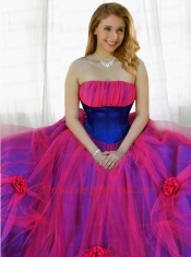 Hand Made Flowers and Ruching Quinceanera Dresses with Strapless