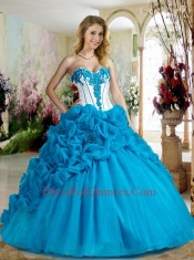 Latest Sweetheart Blue Quinceanera Dresses with Pick Ups and Appliques For 2014