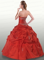 Modest Puffy Red Quinceanera Dresses with Beading and Pick-ups