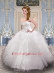 Modest Sweetheart White Quinceanera Dresses with Appliques and Ruffles