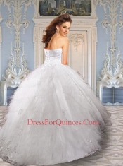 Modest Sweetheart White Quinceanera Dresses with Appliques and Ruffles