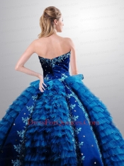 Most Popular Royal Blue 2014 Quinceanera Gown with Ruffles and Appliques