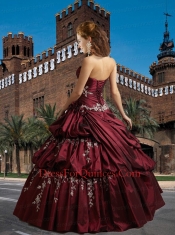 Most Popular Sweetheart Appliques and Ruffles Quinceanera Dresses in Burgundy