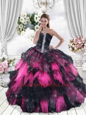 Multi-Color Strapless Ruffles and Beading Dress for Quincenera