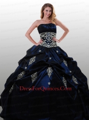 New Arrival Appliques Navy Blue 2014 Quinceanera Dress