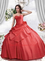 New Sweetheart Coral Red Quinceanera Dresses with Hand Made Flower