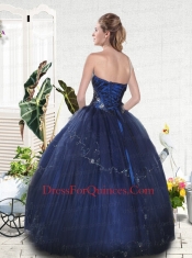 Popular Navy Blue Strapless Quinceanera Gown with Beading