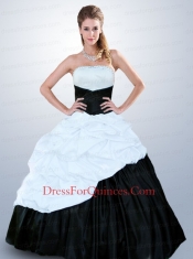 Popular Strapless Beading Quinceanera Dress in Black and White For 2015