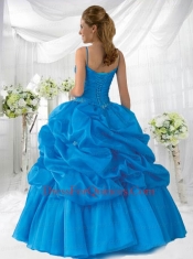 Remarkable Spaghetti Straps Blue Quinceanera Dress with Appliques and Beading