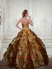 Spaghetti Straps Gold Sweet 16 Dresses with Beading and Ruffles