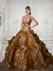 Spaghetti Straps Gold Sweet 16 Dresses with Beading and Ruffles