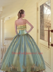 Special Strapless Olive Green Quinceanera Gown with Pleats and Appliques