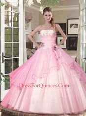 Strapless Beaded Decorate Bodice Quinceanera Dress in Baby Pink