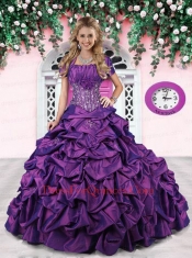 Strapless Purple Sweet 15 Dress with Appliques and Pick-ups for 2014