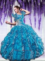 Sweetheart Beading and Ruffles Quinceanera Dress in Blue