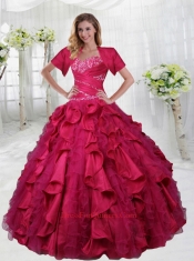 Sweetheart Beading and Ruffles Quinceanera Dresses in Coral Red