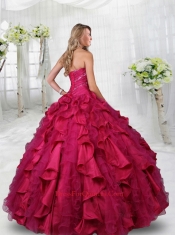 Sweetheart Beading and Ruffles Quinceanera Dresses in Coral Red
