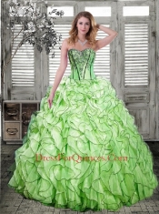 Sweetheart Beading and Ruffles Quinceanera Dresses in Spring Green