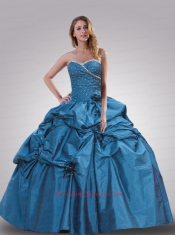 Sweetheart Blue Beading and Hand Made Flowers Quinceanera Dress