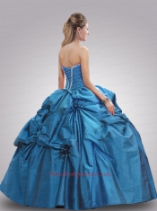 Sweetheart Blue Beading and Hand Made Flowers Quinceanera Dress