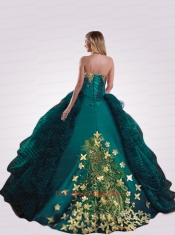 Turquoise Sweetheart Appliques Decorate Quinceanera Gown for 2015