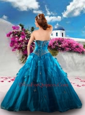 Unique Sweetheart Teal Blue Sweet Sixteen Quinceanera Dresses with Appliques and Ruffles