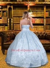 Wonderful Halter Top Baby Blue Quinceanera Dress with Lace