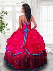 2014 Affordable Strapless Coral Red Quinceanera Dresses with Beading and Appliques