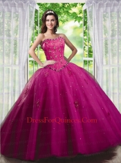 2014 Beautiful Beading and Appliques Dress in Fuchsia for Quinceanera