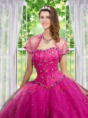 2014 Beautiful Beading and Appliques Dress in Fuchsia for Quinceanera