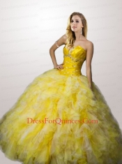 2014 Classical Ruffles and Beading Dress For Quinceaneras in Yellow