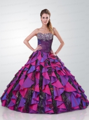 2014 Custom Made Strapless Beading and Sequins Multi-color Quinceanera Dress