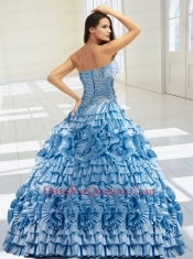 2014 Customize Light Blue Ruffled Layers and Appliques Quinceanera Dress