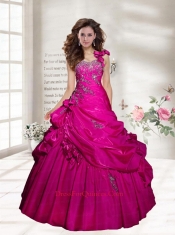 2014 Customize One Shoulder Appliques Quinceanera Dress in Red