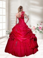 2014 Customize One Shoulder  Appliques Quinceanera Dress in Red