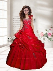 2014 Customize One Shoulder  Appliques Quinceanera Dress in Red