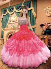 2014 Exclusive Pink Quinceanera Dress with Beading and Ruffles