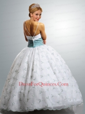 2014 Latest Straps Appliques and Sashes White Quinceanera Dresses