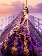 2014 Luxirious Halter Top Purple Quinceanera Gown with Ruffles and Sequins