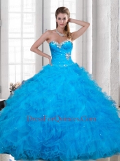 2015 Luxurious Sweetheart Beading and Ruching Pink Quinceanera Dresses