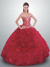 2014 Most Popular Red Quinceanera Dress with Appliques and Ruffles