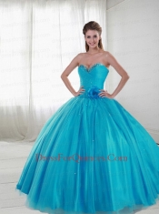 2014 New Style Sweetheart Aqua Blue Quinceanera Gown with Hand Made Flower and Beading