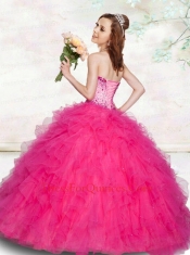 2014 New Style Sweetheart Beading and Ruffles Hot Pink Quinceanera Dresses