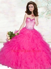2014 New Style Sweetheart Beading and Ruffles Hot Pink Quinceanera Dresses