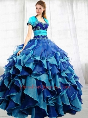2014 Popular Blue Sweetheart Quinceanera Dresses with Appliques and Ruffles