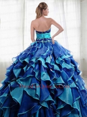 2014 Popular Blue Sweetheart Quinceanera Dresses with Appliques and Ruffles