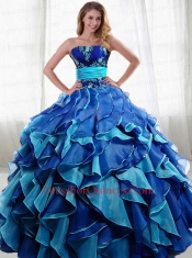 2014 Popular Blue Sweetheart Quinceanera Dresses with Appliques and Ruffles